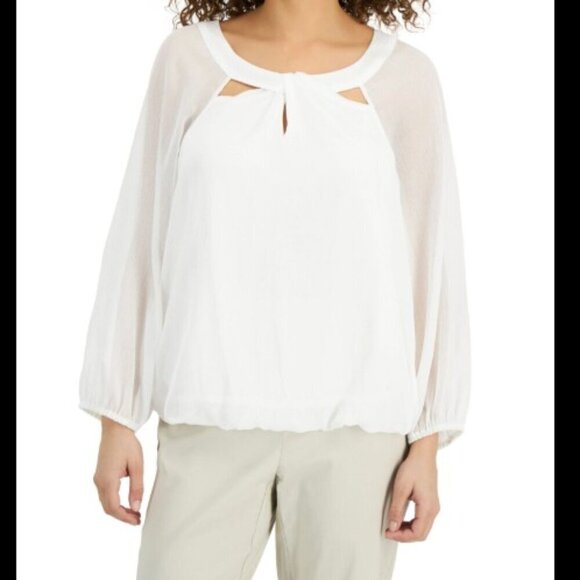 JM Collection Petite Cutout Bubble Hem Top White Metallic Size Large PETITE - Picture 1 of 9
